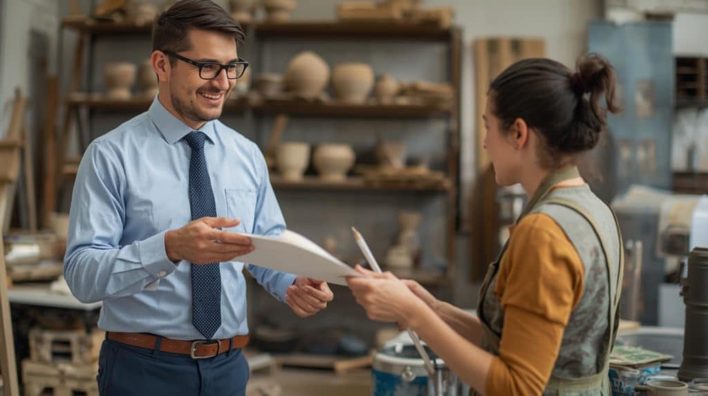 Visite d'un inspecteur dans un atelier céramique