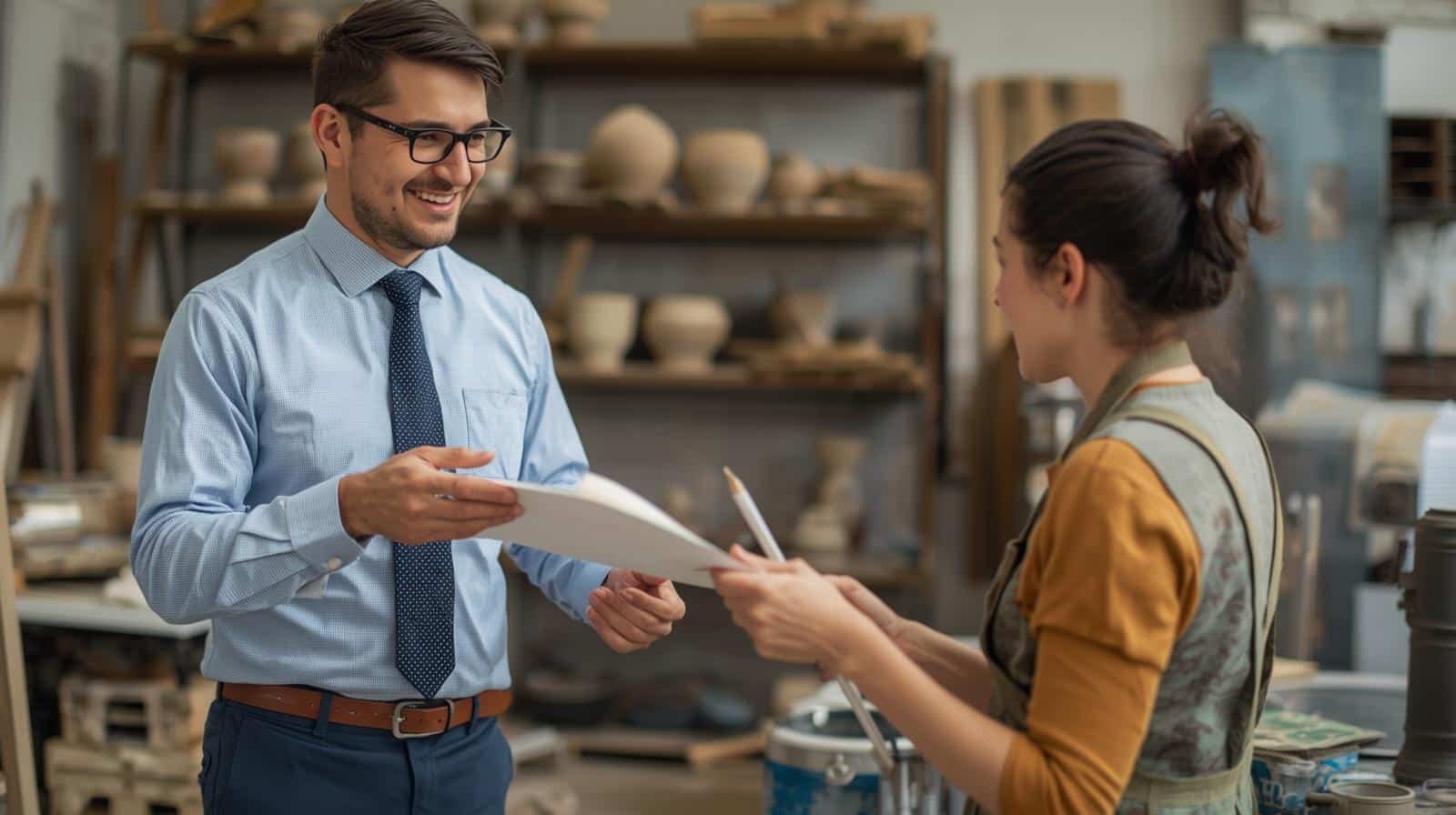 Visite d'un inspecteur dans un atelier céramique